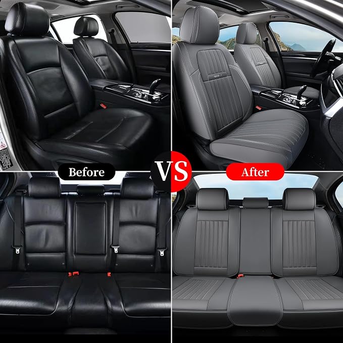 Coverado Front Seat Covers, Car Seat Cover, Gray Seat Covers for Cars, 2PCS Car Seat Protector,Waterproof Faux Leather Car Seat Cushion, Luxury Seat Cushions, Auto Seat Covers Fit for Most Vehicles