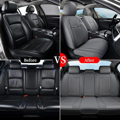Coverado Front Seat Covers, Car Seat Cover, Gray Seat Covers for Cars, 2PCS Car Seat Protector,Waterproof Faux Leather Car Seat Cushion, Luxury Seat Cushions, Auto Seat Covers Fit for Most Vehicles