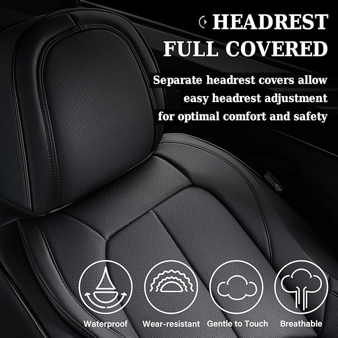 Coverado Automotive Seat Covers, Leather Seat Covers Front Seat, Luxury Car Seat Covers with Lumbar Support, Front Driver Seat Covers, Car Seat Protector Waterproof Universal Fit Most Cars(Black)