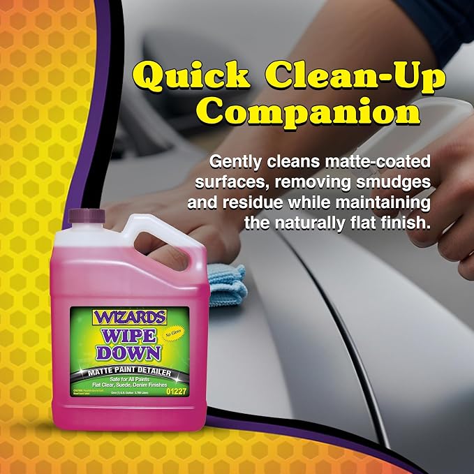 Wizards - Wipe Down Quick Detailer Spray, Matte Finish Car Polish, Automotive Clear Coat for Flat Clear, Suede, Denim Finishes, Car Care Kit Essential for General Finishes, 1 Gallon