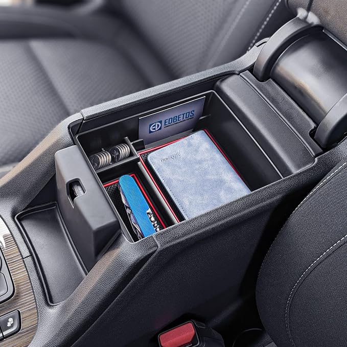 EDBETOS Acadia Center Console Organizer Tray Compatible with GMC Acadia Accessories 2017-2023, SL SLE SLT AT4 Denali Armrest Box Insert Tray Interior Secondary Armrest Storage Box,ABS Red Trim