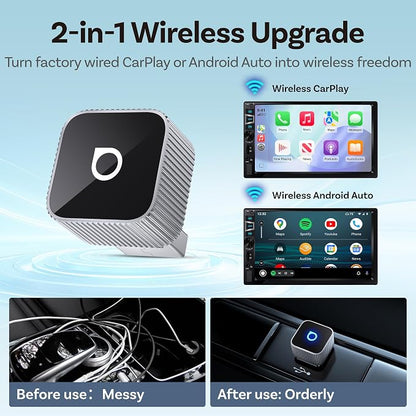 OTTOCAST Mini Cube Wireless CarPlay Adapter & Android Auto Adapter, Mini Slim 2-in-1 Adapter for Cars with Factory Wired CarPlay/Android Auto, 5GHz WiFi, Bluetooth 5.0, 5s Auto Reconnect