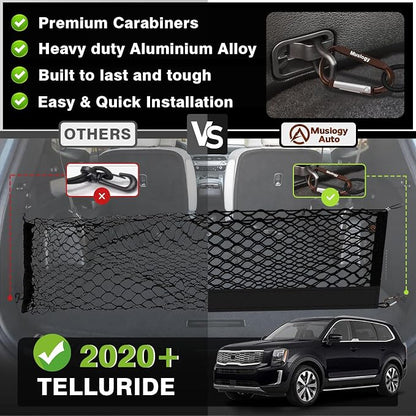 Muslogy Truck Bed Cargo Net Trunk Netting Compatible with Kia Telluride 2026 2020-2025 (V2) Accessories, Pickup Cargo Organizer SUV Sedan Storage Net w/Heavy Duty Carabiners
