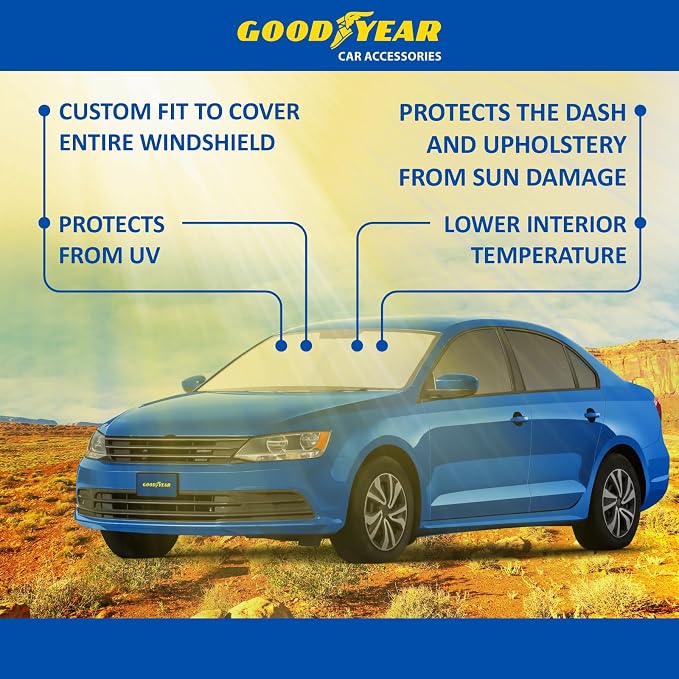 Goodyear Foldable Windshield Sunshade for Volkswagen (VW) Jetta 2014-2018, Car Accessories, Sunshade Cover, Sun Shade Car Windshield, Window Sun Blocker - GY008217