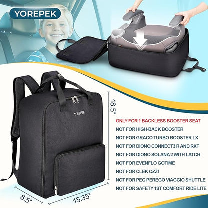 YOREPEK Backless Booster Car Seat Travel Bag Backpack for Airplane, Foldable Booster Car Seat Cover with Lauggage Strap, Compact Stroller Bag for Airplane Fits for Gb Pockit(All Black)