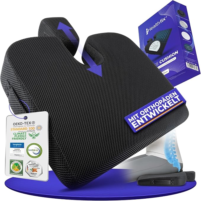 Healthfix® Wedge Seat Cushion - Orthopedic Memory Foam Seat Wedge for Office Chairs, Posture Support, Pressure Relief for Back/HIPS/Tailbone - Medium (130-200 lbs)