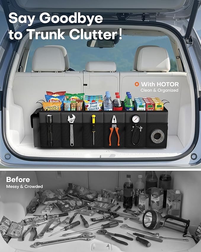 HOTOR Trunk Organizer, Sturdy Foldable with Cooler for Car & SUV, 3 Compartments, Black, 30.90”×12.60”×10.63”