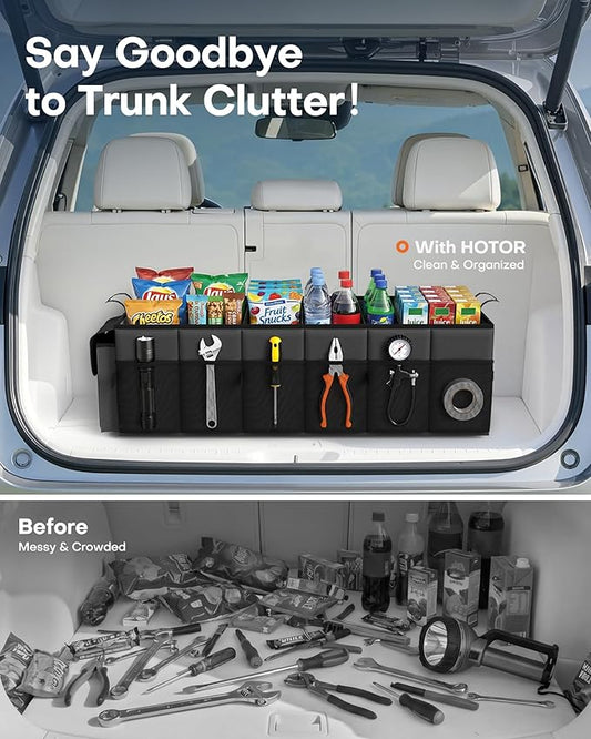 HOTOR Trunk Organizer, Sturdy Foldable with Cooler for Car & SUV, 3 Compartments, Black, 30.90”×12.60”×10.63”