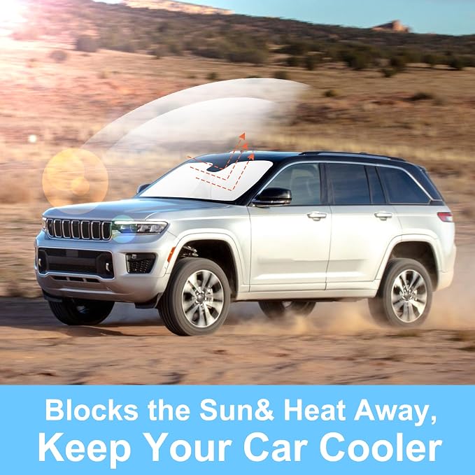 TINGLU Sun Shade for Jeep Grand Cherokee L/Jeep Grand Cherokee SUV 2021-2025 2026 Accessories Windshield Sun Shade Window Shade UV Rays Protection Sun Visor Cover