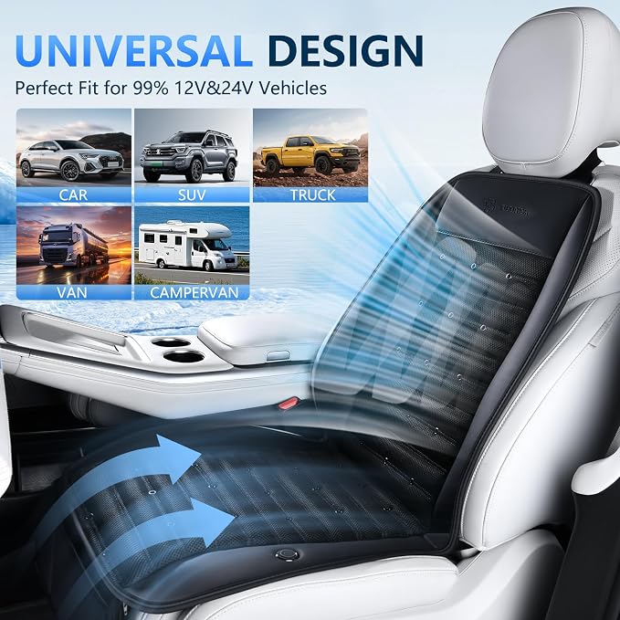 FLORICH Cooling Car Seat Cover with 2 Powerful Turbo Fans Ventilated Seat Cushion 3-Speed Adjustable 12V-24V Breathable Cooling Car Seat Pad for Summer Driving Universal Fit for Car SUV Truck Van