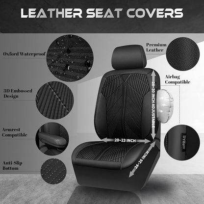 CAR PASS Oxford Leather Car Seat Covers Front 2 Only, Scratch Thick Seat Covers Waterproof, Universal Fit for Truck SUV Sedan, Durable All Weather, Emboss Black