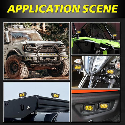 Yellow LED Pods, AKD Part 3 Inch CREE LED Ditch Lights 40W Spot Flood Combo LED Fog Lights Small Yellow Chase Light Bar Pods 2 Pack for Truck Motorcycle Dirt Bike SUV UTV ATV Surron Toyota