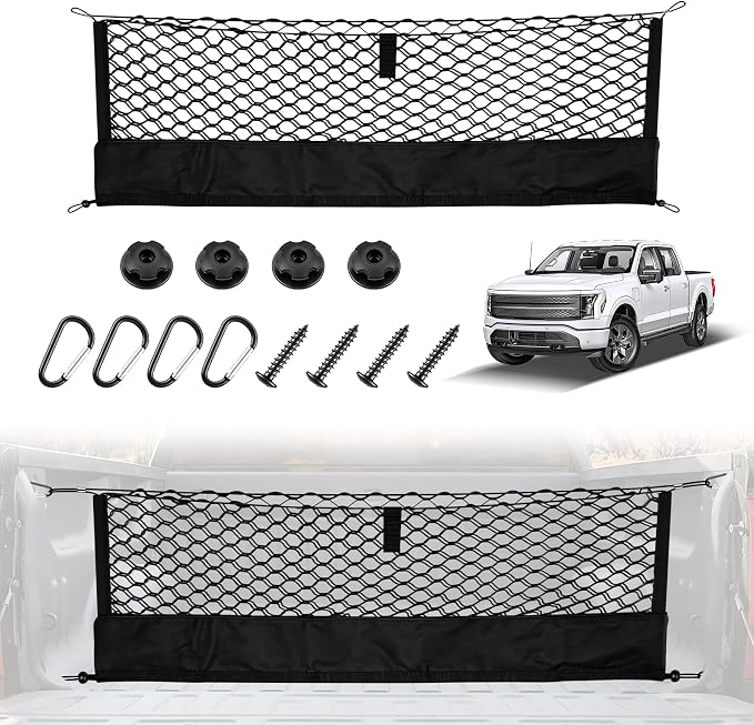 Amiss Truck Bed Cargo Net with Bottom Organizer, Compatible with Ford F-150 & Lightning 2015-2026, Portable Storage for Pickup Cargo and Heavy Duty Hook, Exterior Accessories for Car SUV Truck