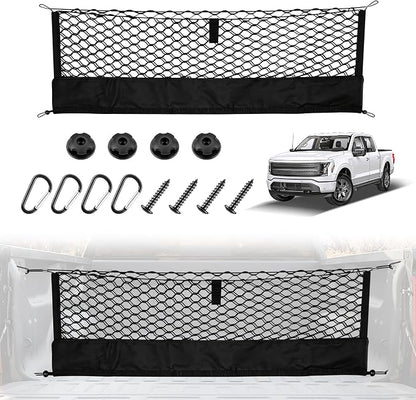 Amiss Truck Bed Cargo Net with Bottom Organizer, Compatible with Ford F-150 & Lightning 2015-2026, Portable Storage for Pickup Cargo and Heavy Duty Hook, Exterior Accessories for Car SUV Truck