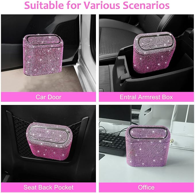 Accmor Car Trash Can with Lid, Mini Auto Dustbin Garbage Can, Car Accessories for Interior, Vehicle Can Garbage Bin with 30pcs Trash Bags, Multipurpose Organizers for Home, Office, Cars, SUV, Truck
