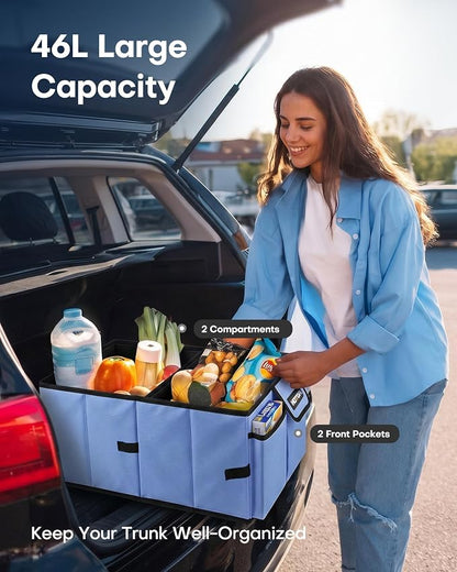 HOTOR Trunk Organizer for Car - Car Organizer, Foldable Trunk organizer for SUVs & Sedans, Sturdy Organization for Car Accessories, Tools, Sundries, Blue, 2 Compartments, 21.3"×12.6"×10.6" | Foldable