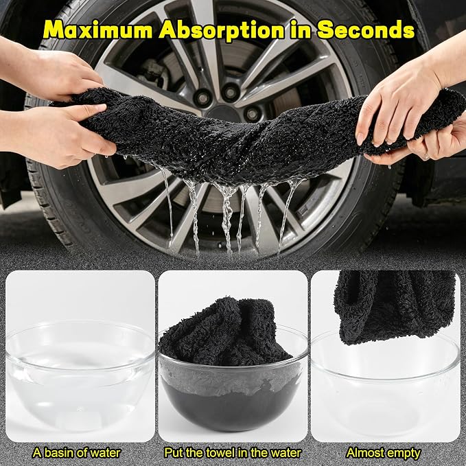 Aodaer 3 Pack Gray Car Drying Towel, 1200GSM Ultra Absorbent Microfiber, 24 x 36 Inch & 12 x 12 Inch Microfiber Towels for Cars, Twisted Loop, Dual Sided & Streak-Free for Auto Detailing Car SUV Truck