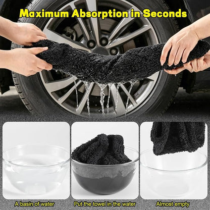 Aodaer 3 Pack Gray Car Drying Towel, 1200GSM Ultra Absorbent Microfiber, 24 x 36 Inch & 12 x 12 Inch Microfiber Towels for Cars, Twisted Loop, Dual Sided & Streak-Free for Auto Detailing Car SUV Truck