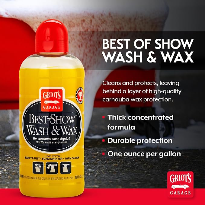 Griot's Garage Best of Show Wash and Wax for Car Detailing and Cleaning, Carnauba-Packed Coating, High Gloss Shine and Protection for Auto Paint, 10887, 48oz