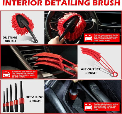 25Pcs Car Detailing Kit with Drill Brushes, Car Cleaning Kit for Interior Exterior, Wheel & Tire Brushes, Polishing Pads for Waxing, Auto Detailing Tools – Gift for Men Dad (25PCS)