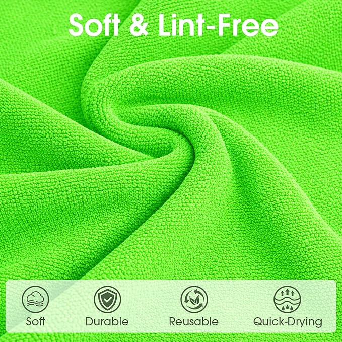 Microfiber Cleaning Cloth Roll - 100 Pack Tear Away Microfiber Paper Towels, Reusable, Washable, Scratch-Free, Kitchen Towels for Car, Home, Kitchen, Glass, Dishes (Neon Green)