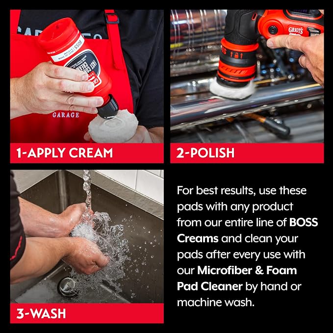 Griot's Garage BOSS Microfiber Fast Cutting Pads for Car Detailing, Polishing and Maximum Paint Correction, Orbital Polisher Buffing Pads, 2”, Set of 4