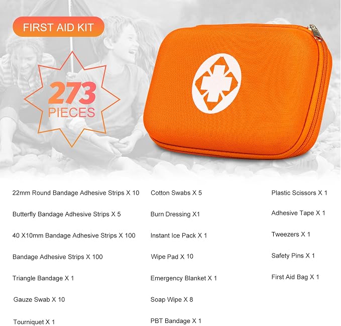 Small-Waterproof Car First-Aid Kit Emergency-Kit - Orange 273Piece Camping Equipment for Camping Hiking Home Travel YIDERBO