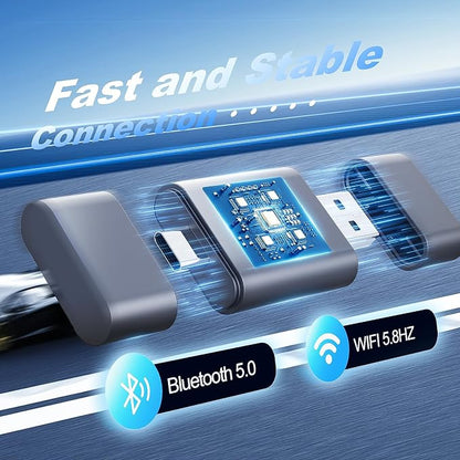 2 in 1 Mini Android Auto and Wireless CarPlay Adapter Convert Factory Wired to Wireless Dongle, Compact Size USB CarPlay Wireles Stick AAndroid Auto Adapter for iOS 12+/Android No Delay