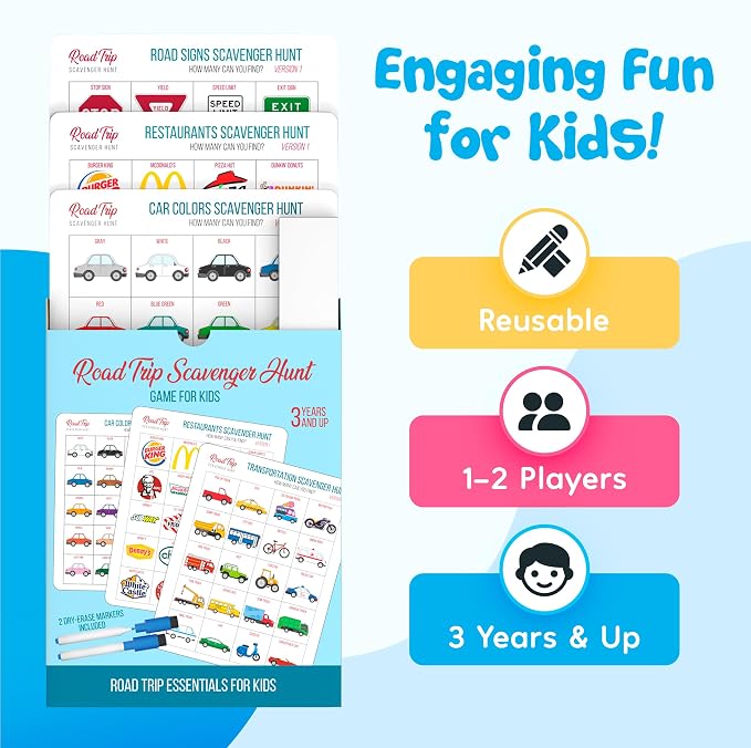 WELL BALANCED Car Bingo - Road Trip Essentials: Car Activities and Games for Kids Ages 4-8