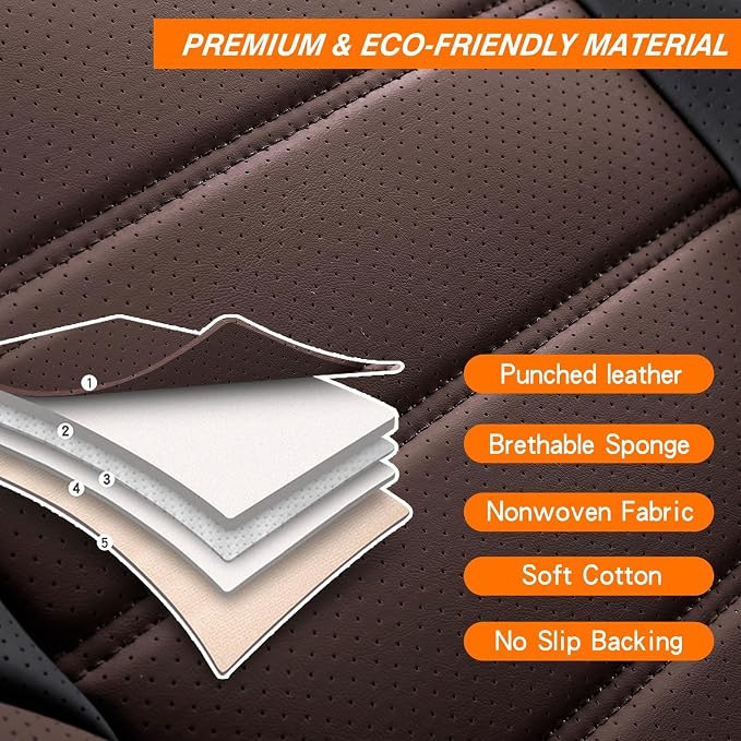 MINGBRON Car Seat Covers Full Set, Brown Car Seat Cover Lumbar Support, Car Seat Protector Waterproof, Nappa Leather Car Seat Cushion, Front Seats and Back Fit for Most Cars