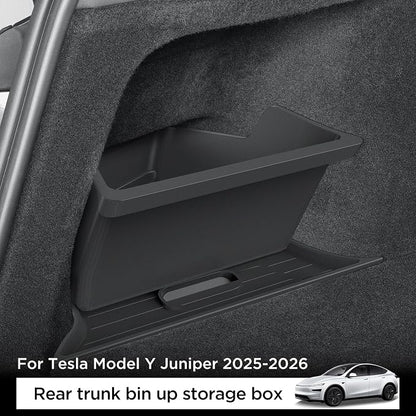 LUCKEASY 2PCS Trunk Corner Up Storage Box for Tesla Model Y Juniper Standard/Premium/Performance 2025 2026 Need Lid Under Box Trunk Storage Bins for Model Y Juniper Accessories TPE Black