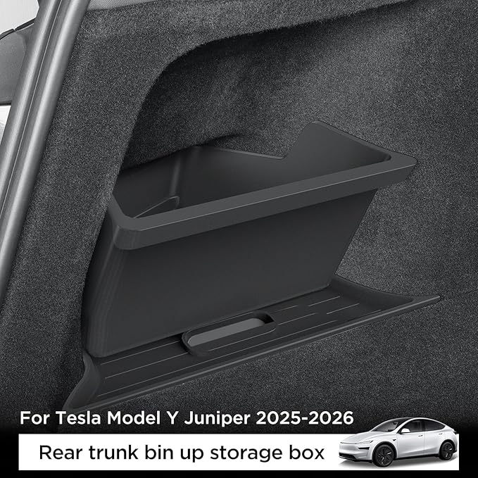 LUCKEASY Rear Trunk Storage Bins & Trunk Corner Up Storage Box for Tesla Model Y Juniper 2025 2026 Standard & Premium & Performance Cargo Side Box Accessories Black TPE
