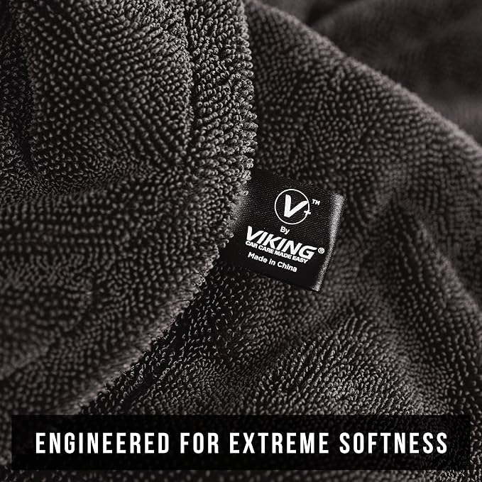 VIKING V+ Premium Microfiber Towel for Car Drying, Twisted Loop, Soft and Super Absorbent, Thick 1200gsm Towel for Car Detailing Kit, Grey, 24 Inch x 36 Inch, 1 Pack