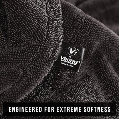 VIKING V+ Premium Microfiber Towel for Car Drying, Twisted Loop, Soft and Super Absorbent, Thick 1200gsm Towel for Car Detailing Kit, Grey, 24 Inch x 36 Inch, 1 Pack