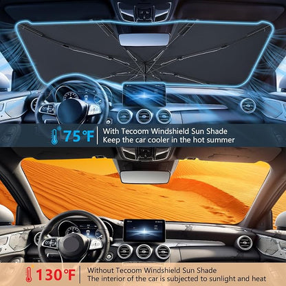 Tecoom Umbrella Sun Shade for Car Windshield 57"x32", Upgrade Double Heat Shield Coating, Front Vehicle Window Visor Sunshade Cover Universal for Sedan SUV, Automotive Interior Sun Protection UV Block