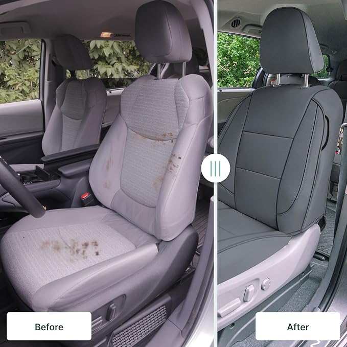 FH Group Custom Fit Car Seat Covers Specifically Made for 2011-2020 Toyota Sienna 7 Passenger, Car Seat Cover Front Set, Automotive Seat Covers in Solid Gray Faux Leather, Waterproof and Washable