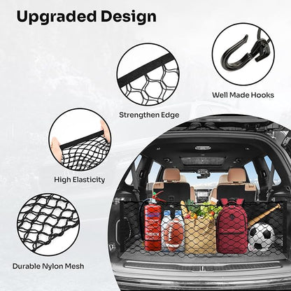 Canvcle Trunk Cargo Net for 2021-2026 Jeep Grand Cherokee L (7 Seats) Accessories Envelope Style Mesh Trunk Net Organizer and Storage Stretchable Adjustable Elastic Nylon Rear Cargo Netting with Hooks