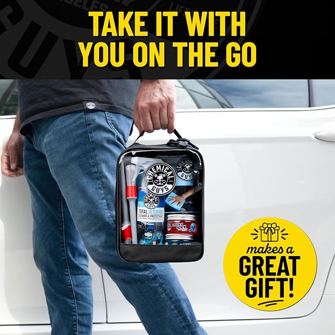 Chemical Guys Interior Cleaning Kit with Storage Bag Total Interior Cleaner Microfiber Towels Detailing Brushes and Sticky Gel Giftable Car Care Set - 10 Items