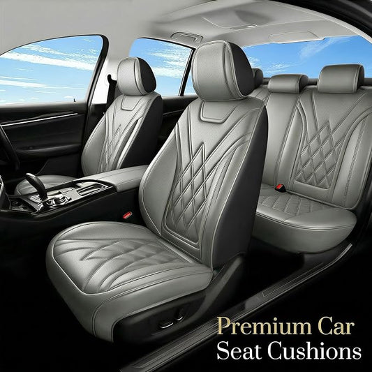 Car Seat Covers Compatible with Hyundai Equus 2011-2016 - Full Set 5 Seats Luxury Leather All-Weather Seat Cushions & Protectors, Waterproof & Breathable, Airbag Compatible (Gray)