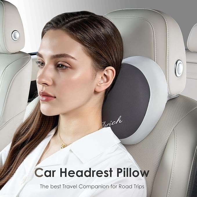 FLORICH 3 PCS Seat Cushion for Carseat Lumbar Support Pillow Car Neck Headrest Pillows Ultrathick Memory Foam Seat Pads Pressure Relief Back Cushion for Office Chair-Dark Beige Grey