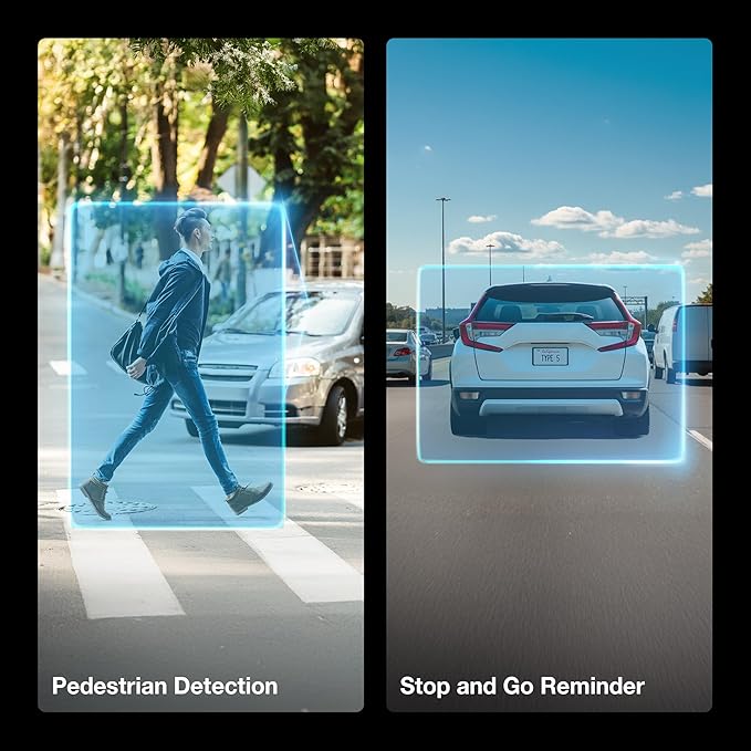 Type S T200 AI Driver Assistance Dash Cam Powered by ADAS, 1440p, Collision Alerts, Lane and Pedestrian Detection, Vehicle Departure Reminders, Front Rear 2 Channel Smart 24/7 Video Surveillance