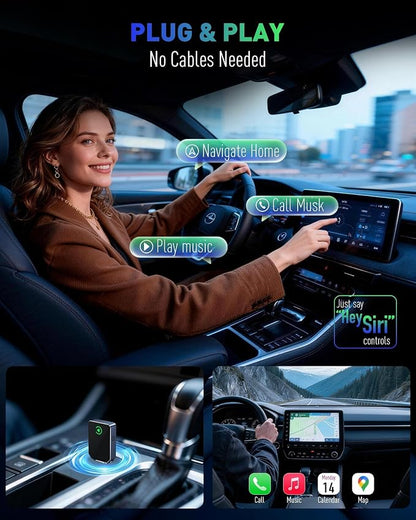 SPIRITIME Wireless CarPlay Adapter for iPhone – 5-Second Auto Connect | 1-Click Phone Swap for Families | Convert Wired to Wireless | Stable & Fast, (Space Gray)