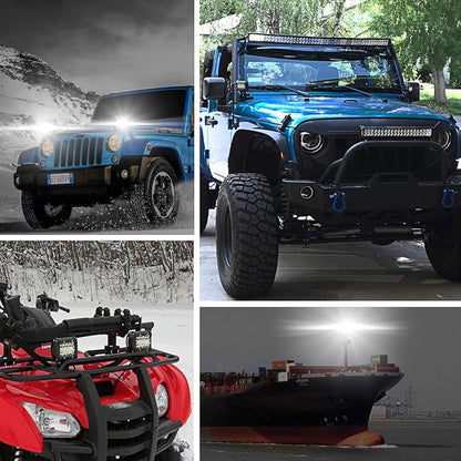 LED Pods, 4 Inch 60W LED Light Bar, 4PCS Spot Flood Combo Off Road Light Triple Row LED Work Light 6000LM Driving Fog Lamps for Pickup Truck Jeep ATV UTV SUV Boat Light