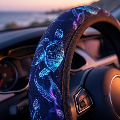 Sea Turtle Steering Wheel Cover 14-15 Inch with 2 pc Car Coasters | Bule Anti-Slip Breathable Universal Car Wheel Cover Set for Men Women,Soft Comfort Grip Accessories