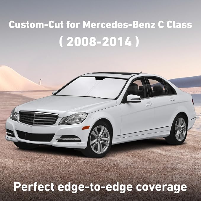 EcoNour Windshield Sunshade Compatible for Mercedes Benz C Class 2008-2012 2013 2014, Sun Visor for Front Windshield & Window Sun Shade Cover, UV Heat Blocker & Protector, Car Accessories