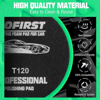 5 Inch Buffing Polishing Pads, 3Pcs Buffing Pads Green Heavy Cut Pad, 5.5 Inch Face for 5 Inch 125mm Backing Plate Compound Buffing Sponge Pads for Car Buffer Polisher Compounding, Polishing & Waxing