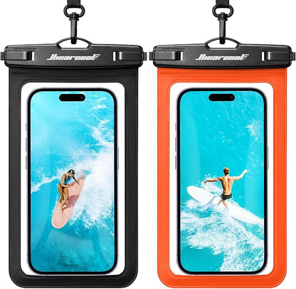 Hiearcool Waterproof Phone Pouch, Waterproof Phone Case, Waterproof Cellphone Pouch Under Water Beach Accessories for iPhone -Black&Orange -2Pack
