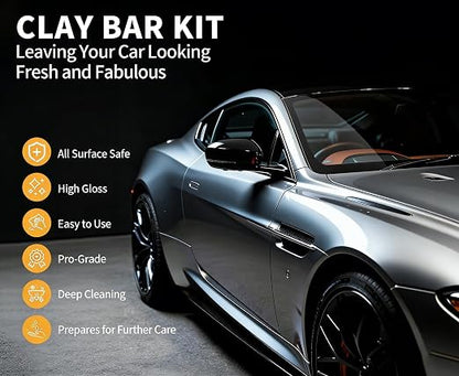 Heavy Duty Car Clay Bars Auto Detailing Clay Luber Synthetic Lubricant Kit，4 Pcs Auto Detailing Clay Bar，10 Pack Clay Lubricant Sheets & Microfiber Towel – Safe Deep Clean, Remove Contaminants