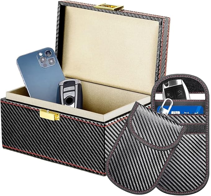 Elegant Car Storage Set with Shielding Box and 2 Protective Pouches for Enhanced Vehicle Leather Texture Planner