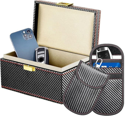 Elegant Car Storage Set with Shielding Box and 2 Protective Pouches for Enhanced Vehicle Leather Texture Planner